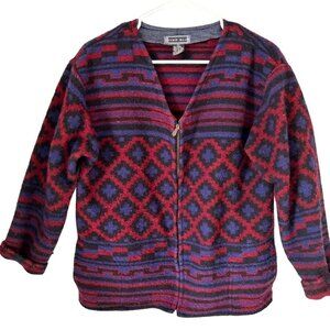 Vintage Jacket Womens Size Medium Wool Grandpa Nordic Ski Fair Isle Zip Up VTG